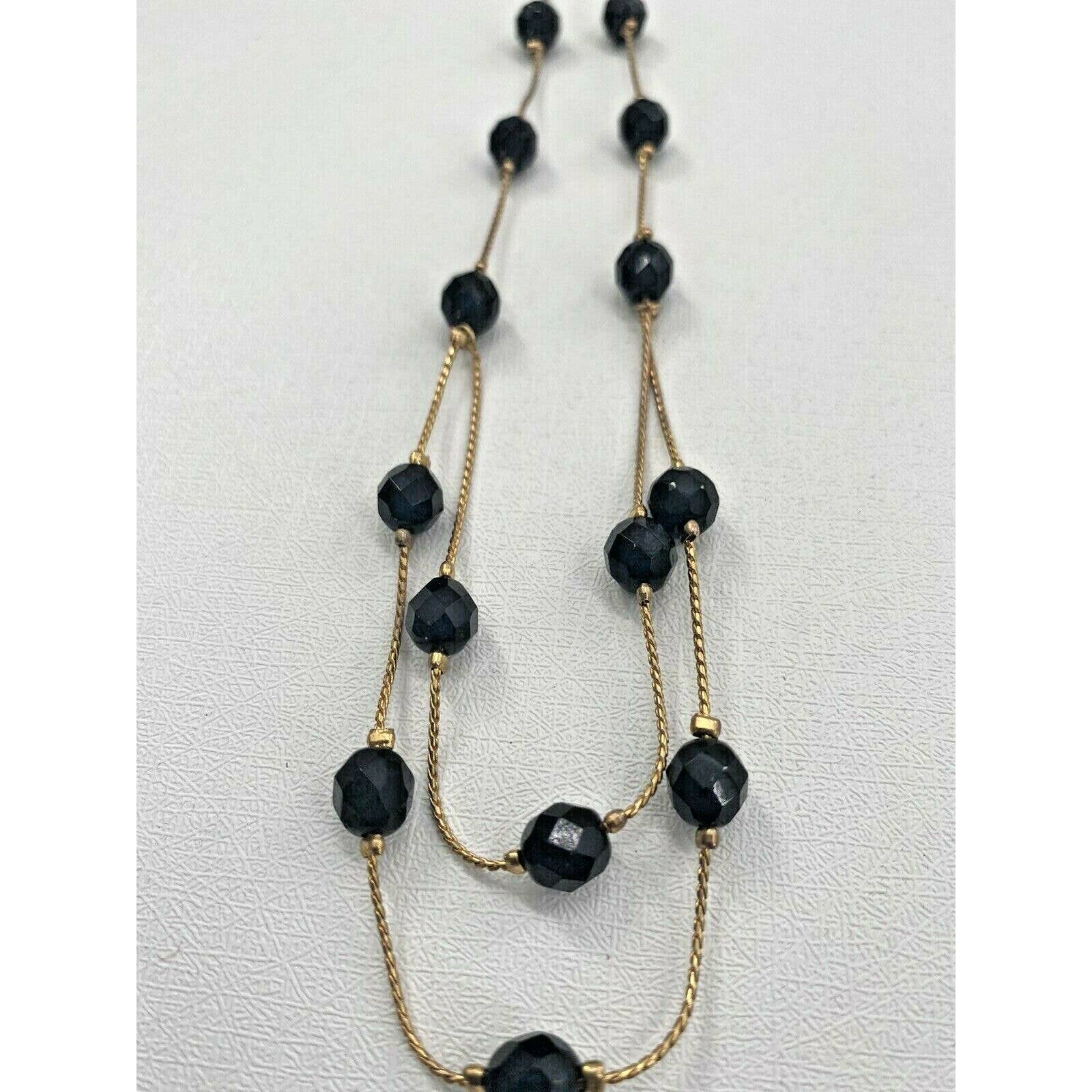 Worthington Estate Choker Collar Double Layer Necklace Gold Tone Black Beaded 13$